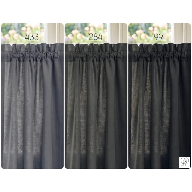 Additional Image for Black & Dark Gray Cotton Cafe Curtains: Custom Sizes