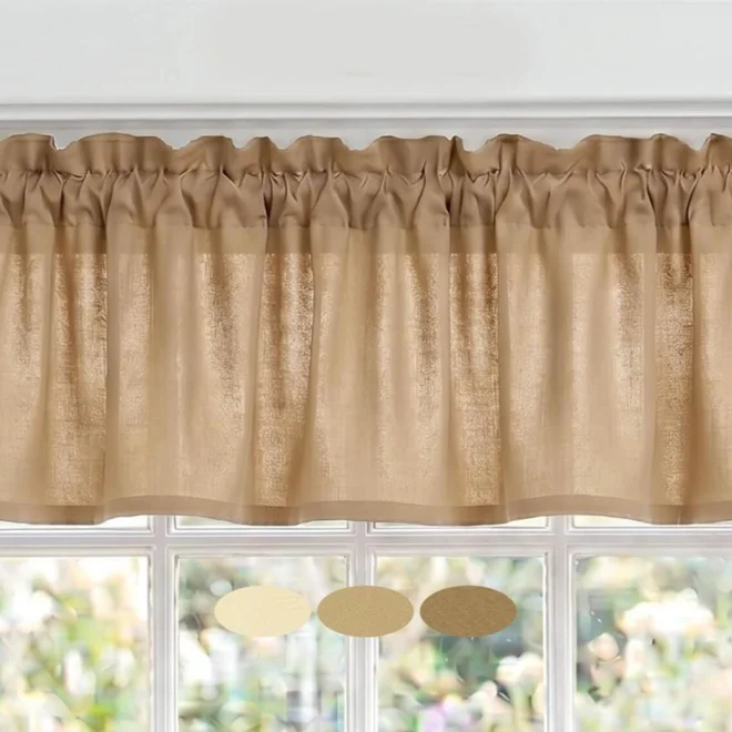 product Image for Tan Cotton Valance, Farmhouse Kitchen Curtains, Custom Size Window Treatments