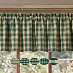 Green & Tan Plaid Valances: Homespun Country Window Topper