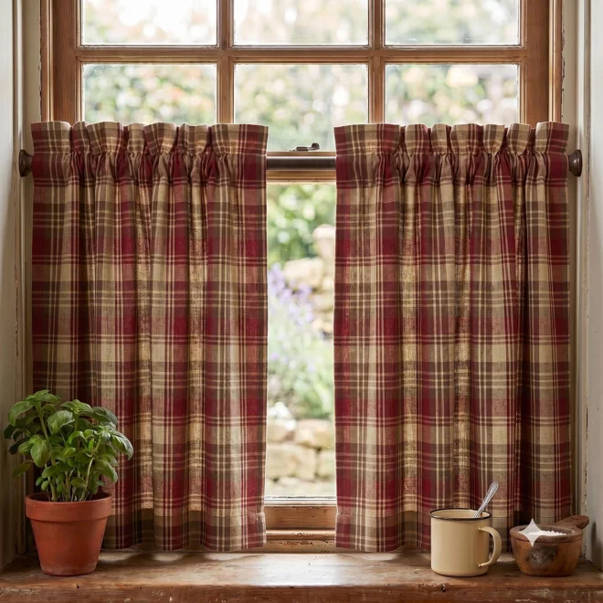 Additional Image for Red, Brown & Tan Plaid Curtains: Country Homespun Window Tiers