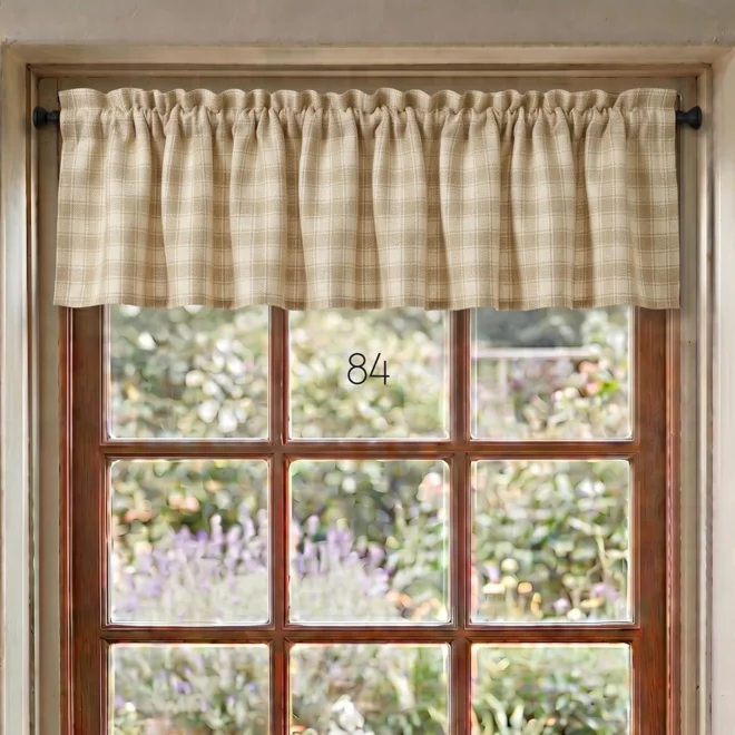Additional Image for Cream & Beige Plaid Valances: Farmhouse Style Window Topper