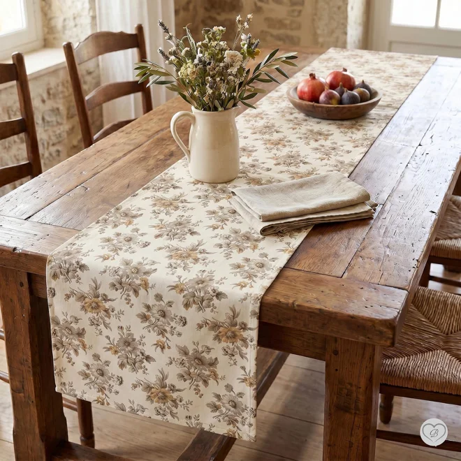 Additional Image for Blush & Taupe French Country Floral Cotton Table Runner, Placemats, Napkins