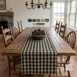 Black & Tan Plaid Table Runner: Primitive Farmhouse Style, Placemats and Napkins