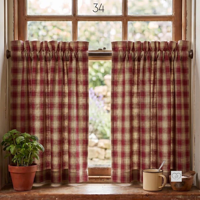 Additional Image for Red & Tan Plaid Curtains: Rustic Farmhouse Window Tiers
