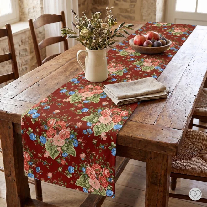 product Image for Cottage Rose Table Runner, Placemats, Napkins - Red
