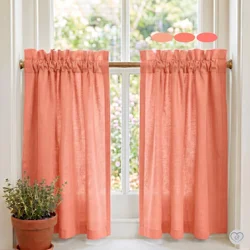Peach & Coral Cotton Cafe Curtains - Custom Size