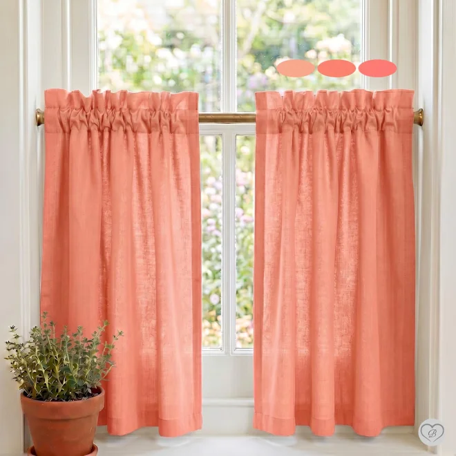 product Image for Peach & Coral Cotton Cafe Curtains - Custom Size