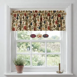 Meadowland Floral Valance: Cream, Burgundy Red, & Navy Blue