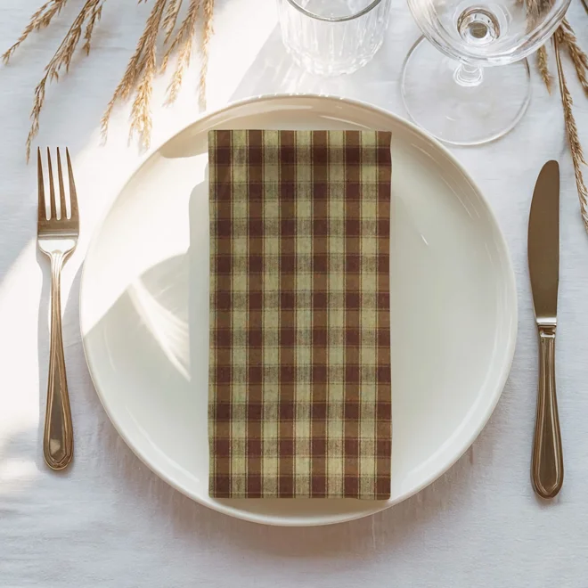 Additional Image for Brown & Tan Plaid Table Runner: Rustic Homespun, Placemats and Napkins