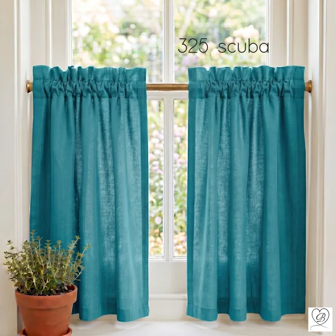 Additional Image for Aqua & Teal Cotton Cafe Curtains, Turquoise Blue Kitchen Tiers