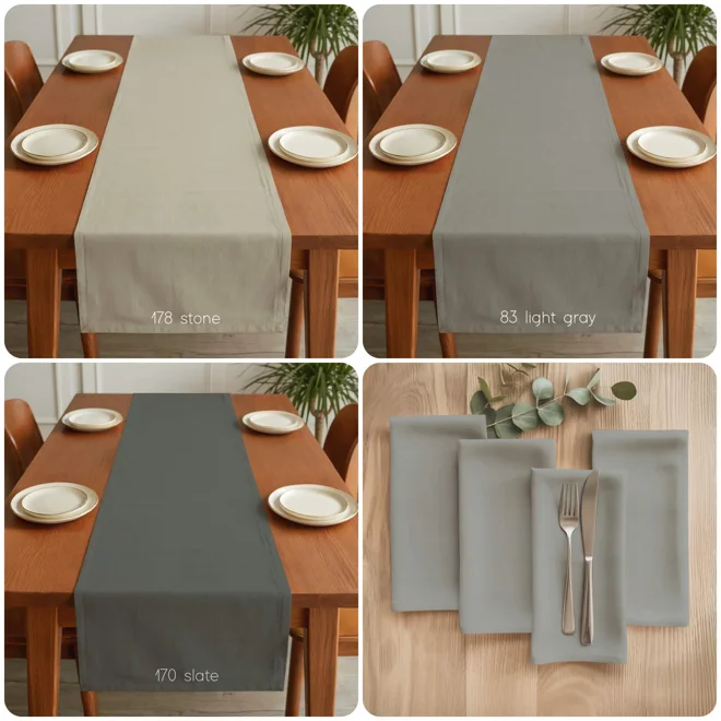 Additional Image for Solid Gray Cotton Table Runner, Placemats, and Napkins