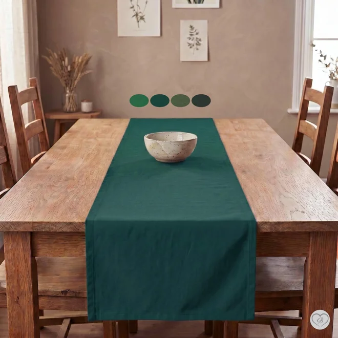 product Image for Solid Dark Green Cotton Table Runner, Placemats, and Napkins