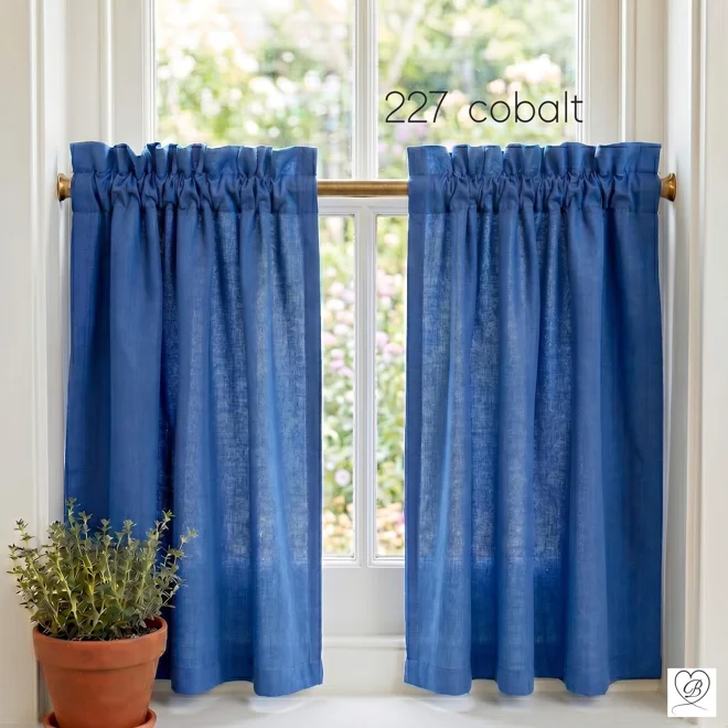 Additional Image for Dark Blue Cafe Curtains, Custom Size Cotton Kitchen Tiers - Rod Pocket