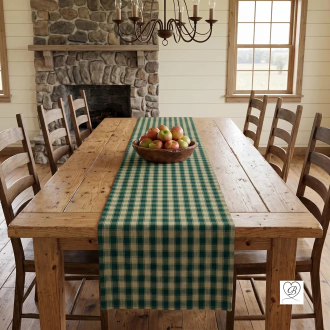 Additional Image for Green & Tan Plaid Table Runner: Farmhouse Style, Placemats and Napkins