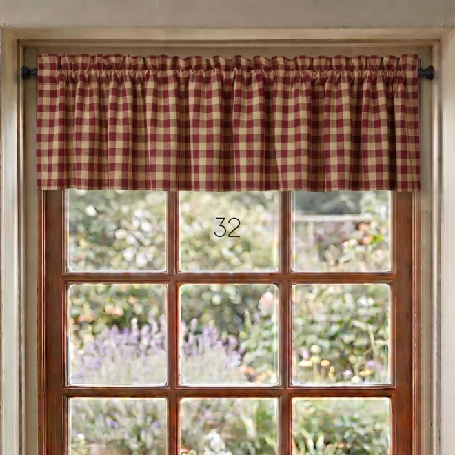 Additional Image for Red & Tan Plaid Valances: Rustic Farmhouse Window Topper