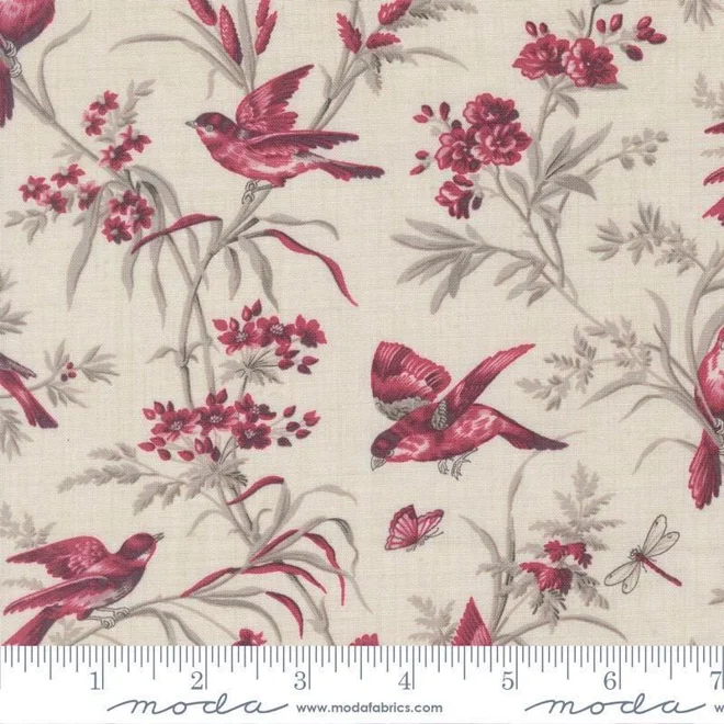 Additional Image for French Country Toile Curtains, Red Bird Floral Kitchen Window Tiers, Farmhouse Valance