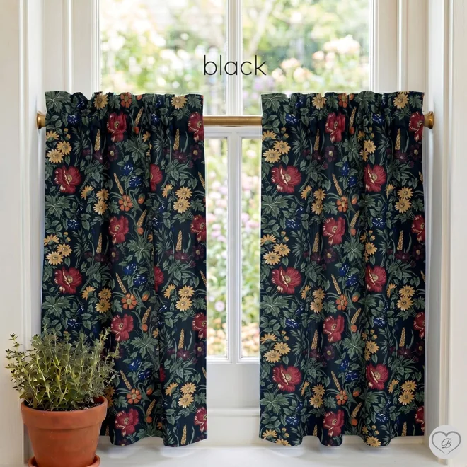 Additional Image for Wildflower & Wheat Floral Curtains: Beige, Black, Navy, Burgundy