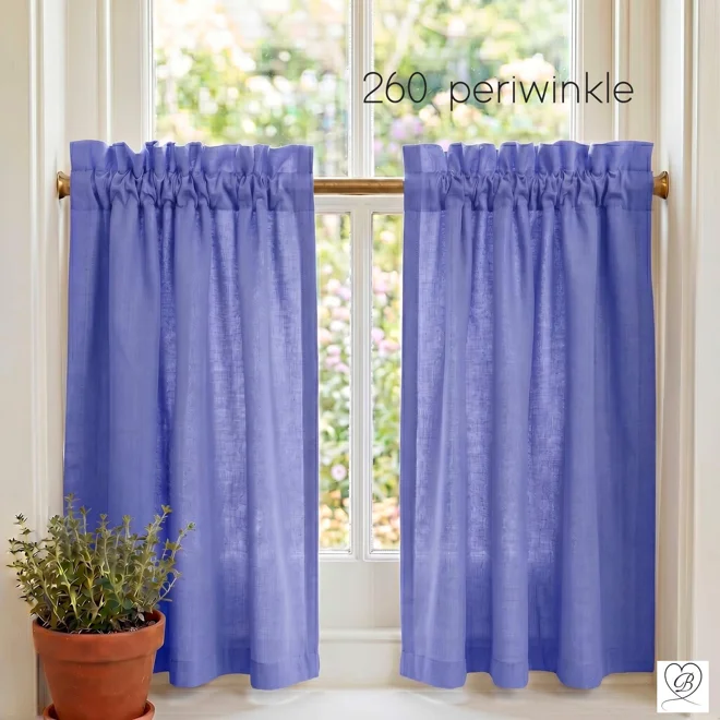 Additional Image for Periwinkle Blue Cotton Cafe Curtains, Custom Sizes