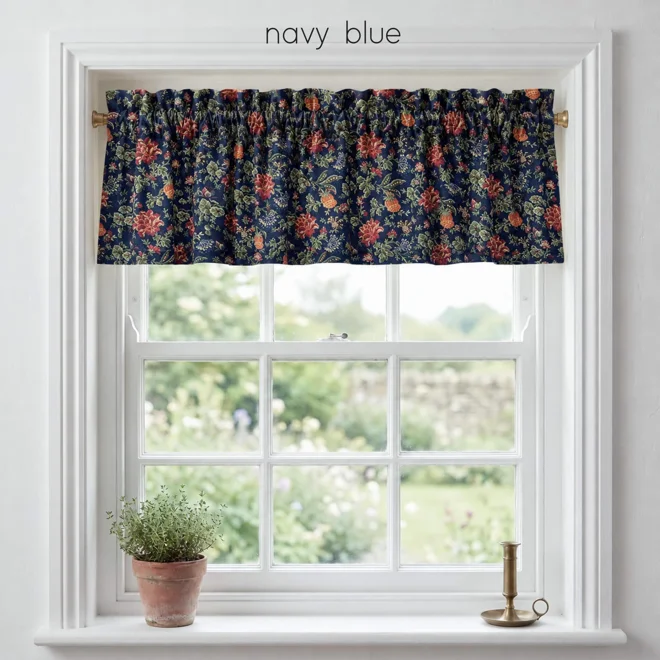 Additional Image for Meadowland Floral Valance: Cream, Burgundy Red, & Navy Blue