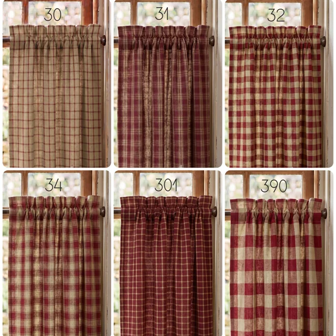 Additional Image for Red & Tan Plaid and Check Valances: Primitive Country Window Topper