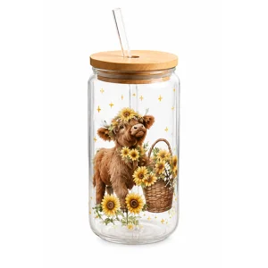 16oz Seasonal Glass Cup w/Bamboo Lid & Glass Straw