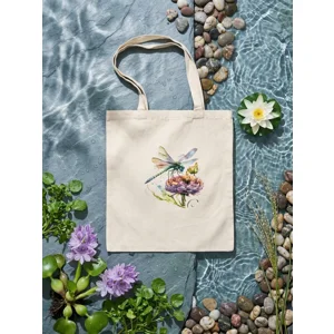 Beautiful watercolor printed 100% unbleached cotton totes - dragonfly designs