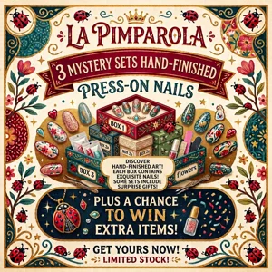 Mystery selection of 3 sets of hand finished press on nails plus chances of extra gifts