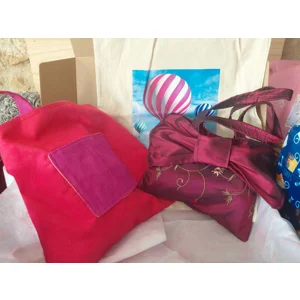 Bag and Purse box set - Faux Suede and embroidered Taffeta Handbags, etc
