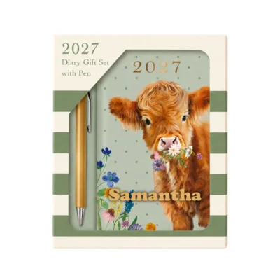 Personalised 2027 Diary & Pen Gift Set - Highland Coo