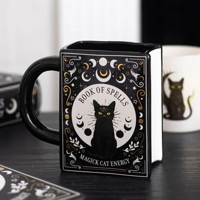 Black Cat Magick Book of Spells Book Shaped Mug