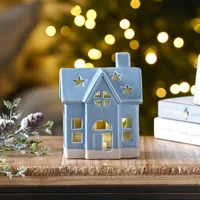 Blue Ceramic House Light-Up Decor..