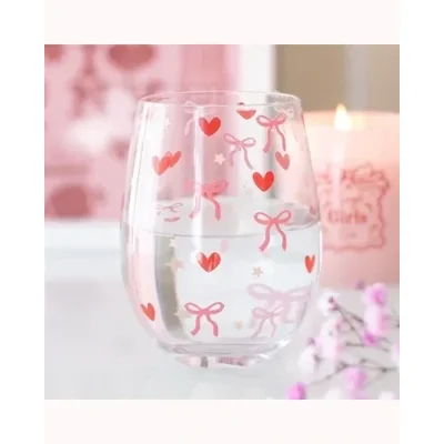 Bow and Heart Print Stemless Glass