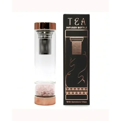 Crystal Glass Tea Infuser Bottle - Rose Gold - Rose Quartz