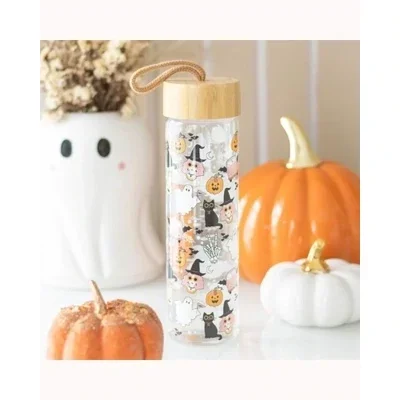 Groovy Ghost Print Glass Water Bottle