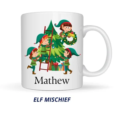 elf mischief Personalised Christmas Mug