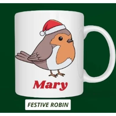 Festive Robin Personalised Christmas Mug
