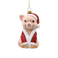 Flocked Christmas Pig Hanging Dec..