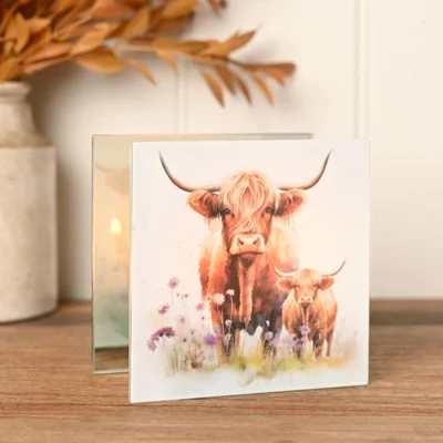 Glass Tealight Holder - Highland Cow