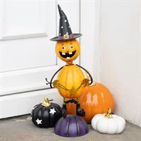 Orange Metal Pumpkin Man Ornament..