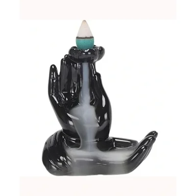 Lotus Double Buddha Hand Waterfall Ceramic Backflow Incense Cone Burner