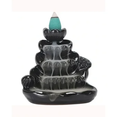 Lotus Leaf Waterfall Ceramic Backflow Incense Cone Burner
