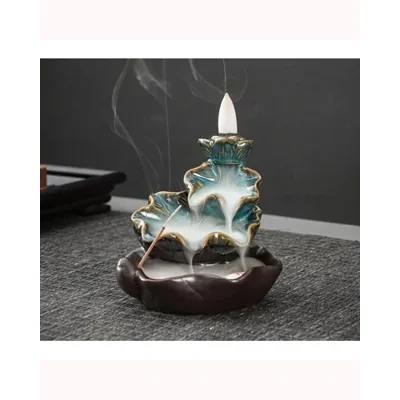 Mountain Moon Bamboo Lotus Ceramic Waterfall Backflow Incense Burner