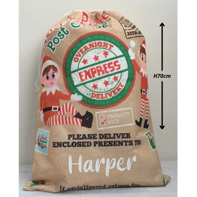 Personalised Luxury Jute Elf Sack