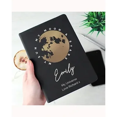 Personalised Moon & Stars Black Hardback Notebook