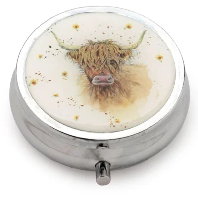 Pill Box - Highland Cow & Flowers
