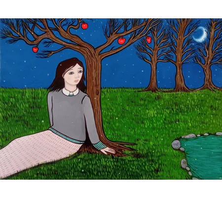 Night Orchard - Original Oil Painting on Paper