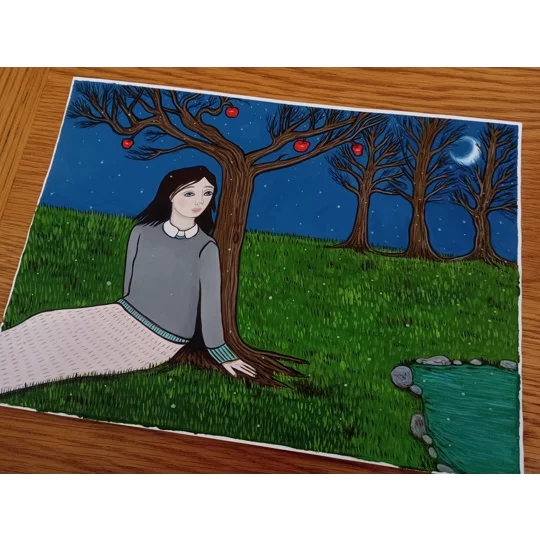 Night Orchard - Original Oil Painting on Paper