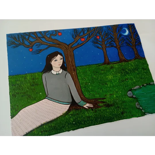 Night Orchard - Original Oil Painting on Paper