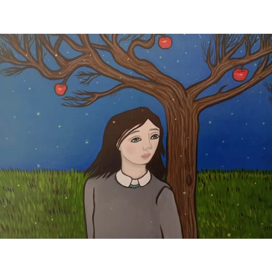 Night Orchard - Original Oil Painting on Paper