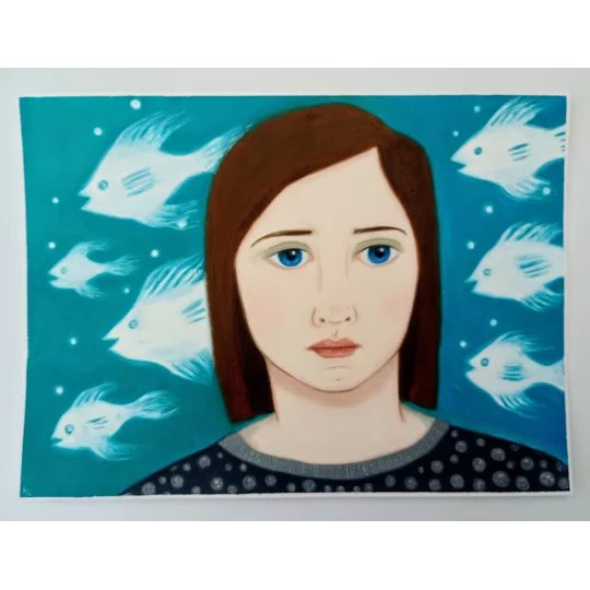 Ghost Fish - Original Oil Surreal Portrait Painting on Paper